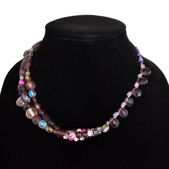 Vintage Y2K Glass Beaded Classic Necklace Rainbow Teardrop - Picture 1 of 4